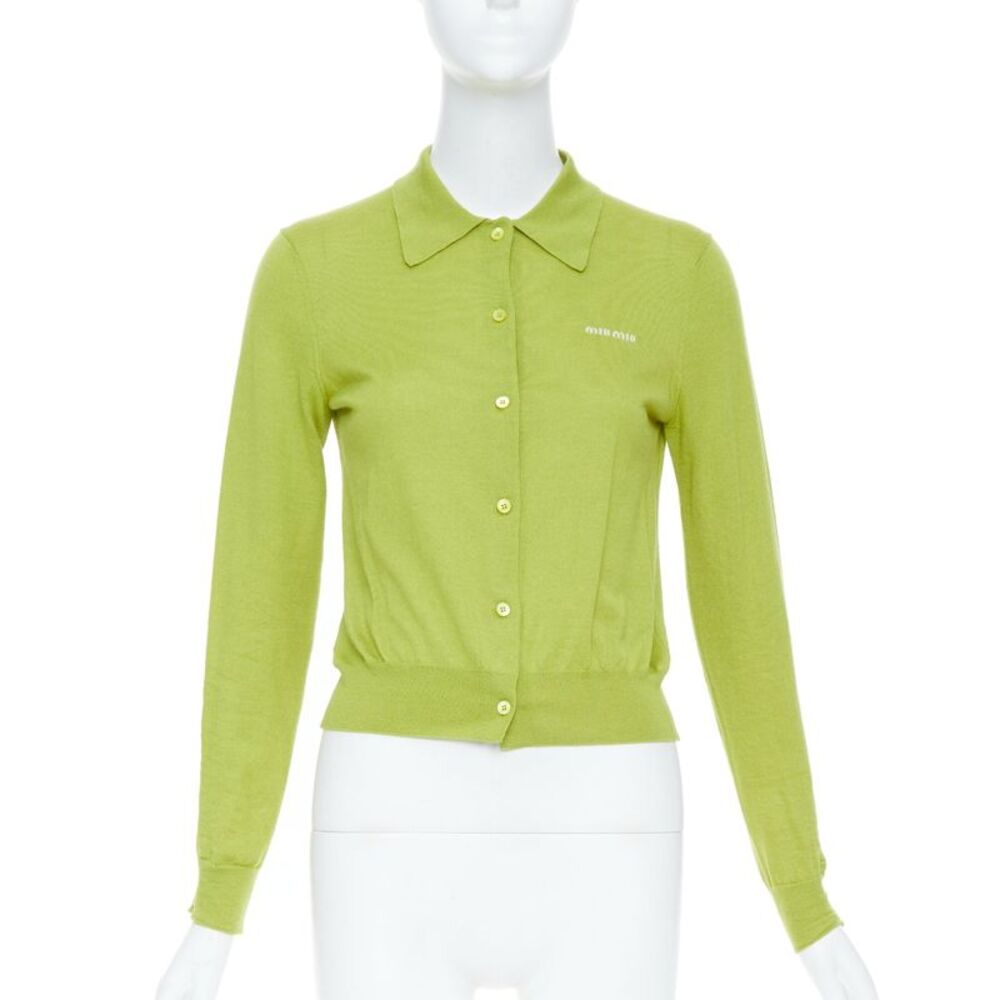 Miu Miu 2024 Green Cashmere Silk Polo Cardigan
